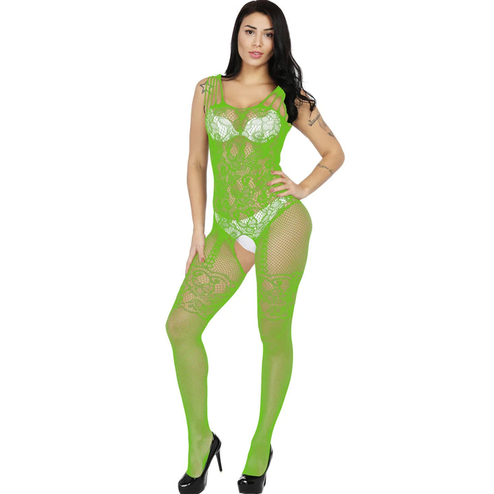 Women's Spaghetti Full Body Stocking Sexy Lingerie Babydoll Bodysuit Fishnet Suspenders Thigh High Pantyhose