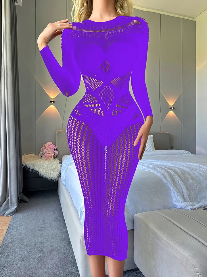 Gradient Color Fishnet Jumpsuits for Women Plus Size Body Stocking Mesh Sheer Lingerie Femme Sexy Cutout Bodystocking