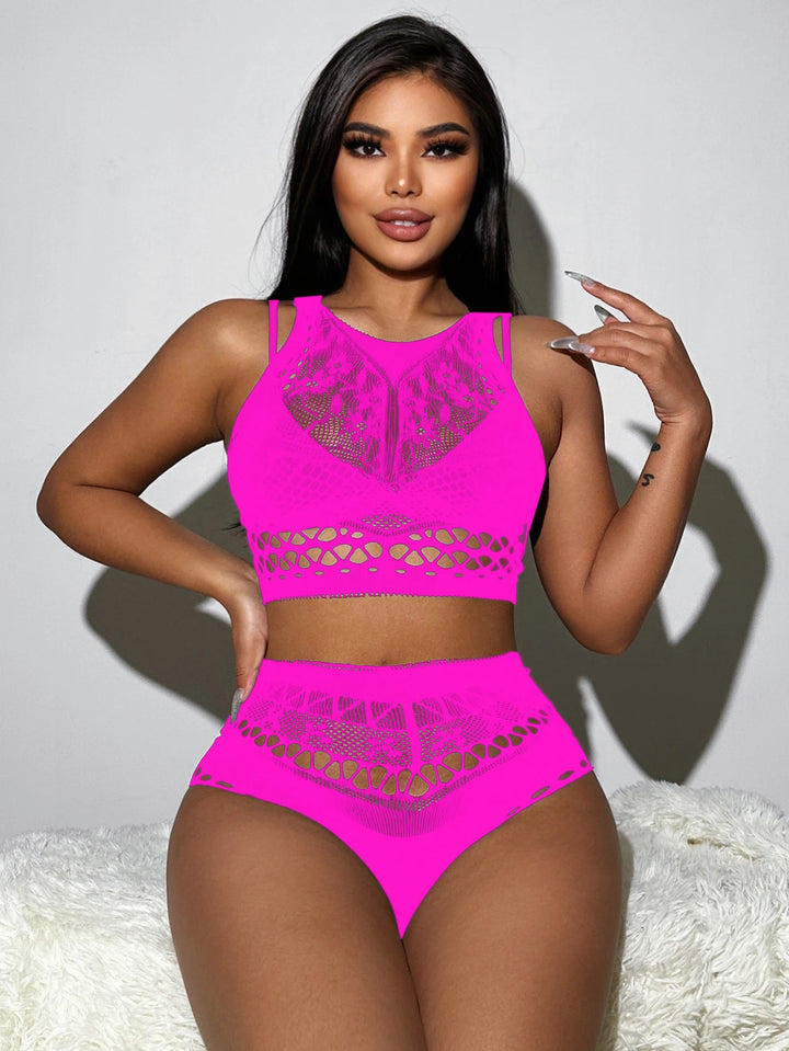 2024Vintage Sexy Baby Dolls Teddy Dress Women Sexy Mesh Erotic Lingerie 2pc Set Nightclub Sexy Floral Opaque Bodysuit