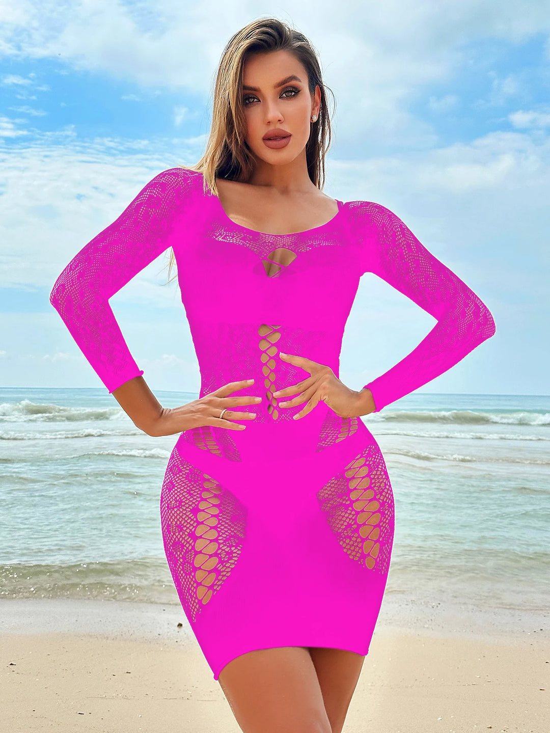 Women Night Dress Leopard Hollow Out Sexy Long Sleeve Bodycon Lace Out Romper Babydoll Women Exotic Teddies Bodysuits