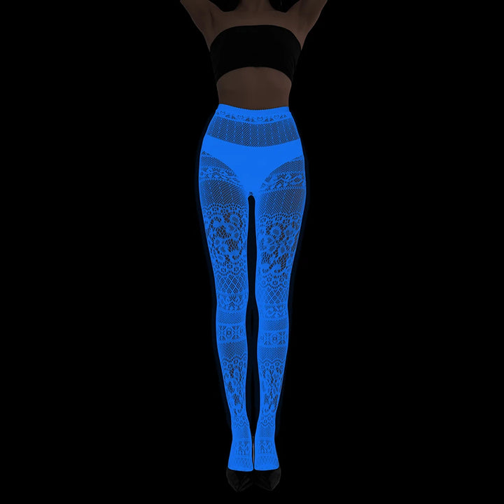 Wholesale Luminous Women Body Stocking Glow in the Dark Sexy Fishnet Bodystocking Transparent Nylon Socks Mesh Pantyhose