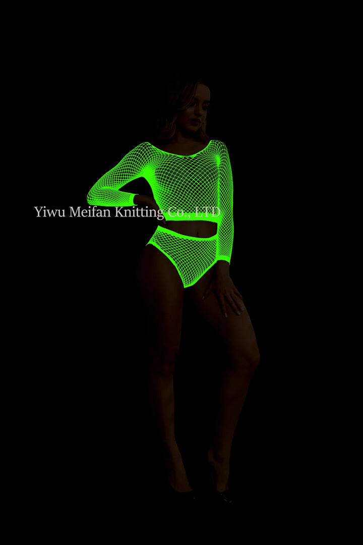 Glow in the Dark Fishnet Stockings Lingerie Body Stocking Luminous Glowing Fishnet Underwear Bodystockings for Women
