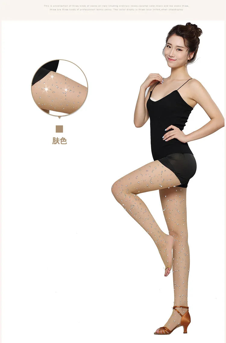 Women's Professional Soft Stretch Non-slip Dance Fishnet Tight Stockings Samba Tango Latin Dance Pantyhose