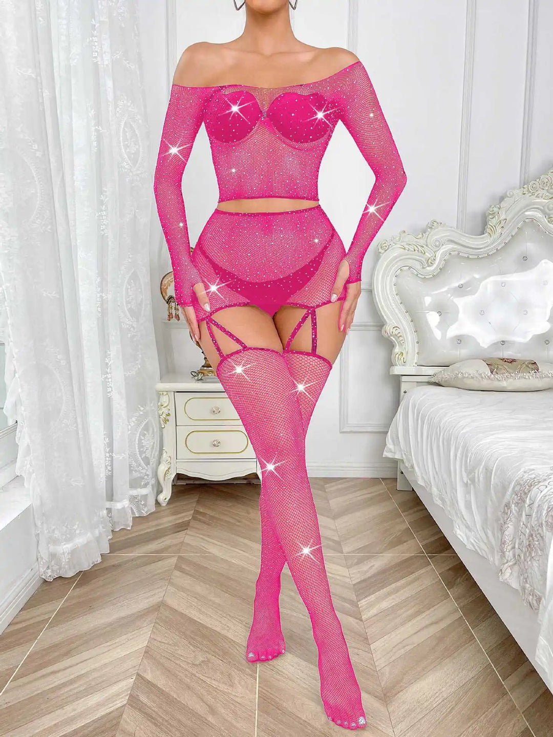 Wholesale Women's Long Sleeve Open Low Cut Body Stocking Women's Mesh Bodystocking Off the Shoulder Fishnet Bodysuit TzG063