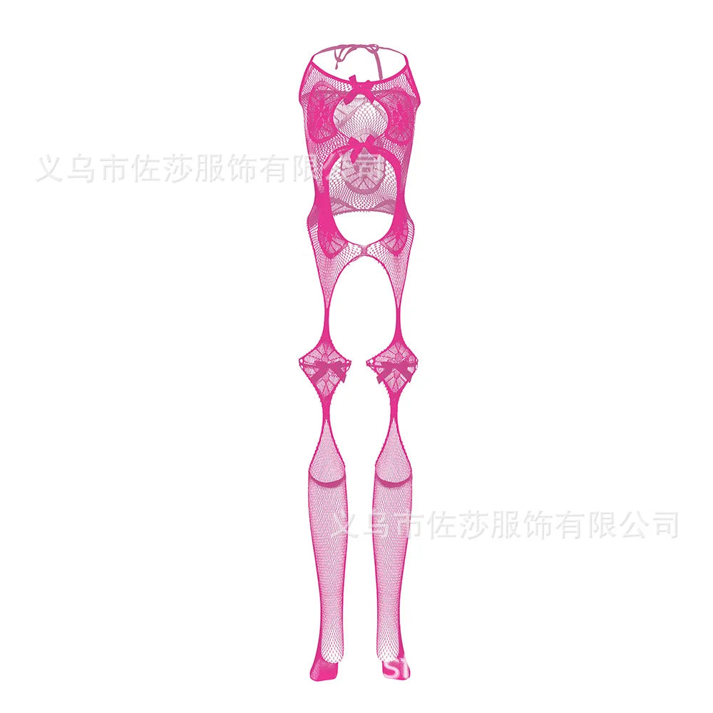 Designer Black Club Party Sexy Pattered With Bow Fishnnet Sexy Lingerie Crotchless Bodysuit One Piece Babydoll One Size
