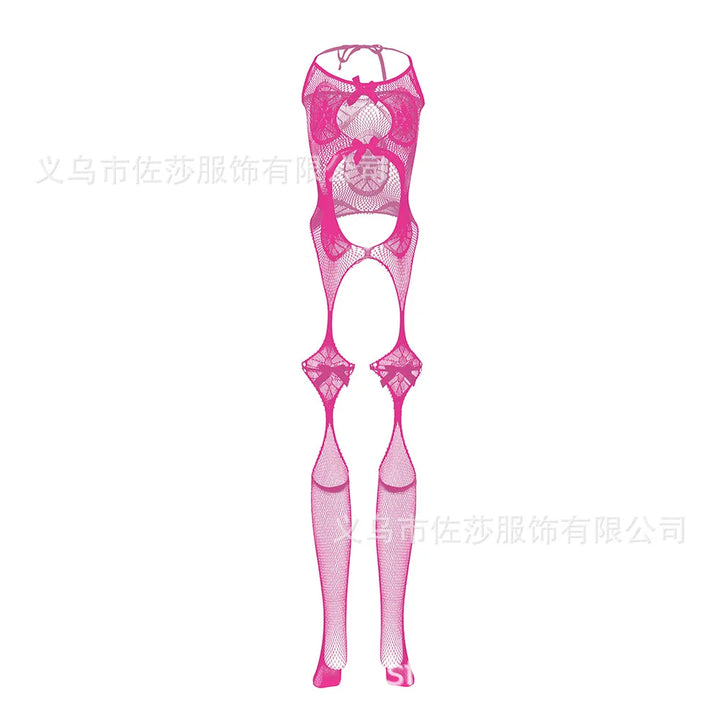 Designer Black Club Party Sexy Pattered With Bow Fishnnet Sexy Lingerie Crotchless Bodysuit One Piece Babydoll One Size