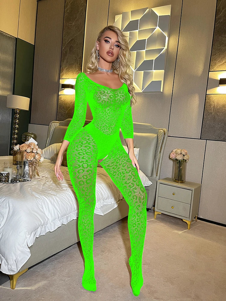 Spandex Nylon Lingeries Set Animal Print Leopard Full Body Stockings Sexy Fishnet Bodysuits Onesie Fishing Net Bodystocking