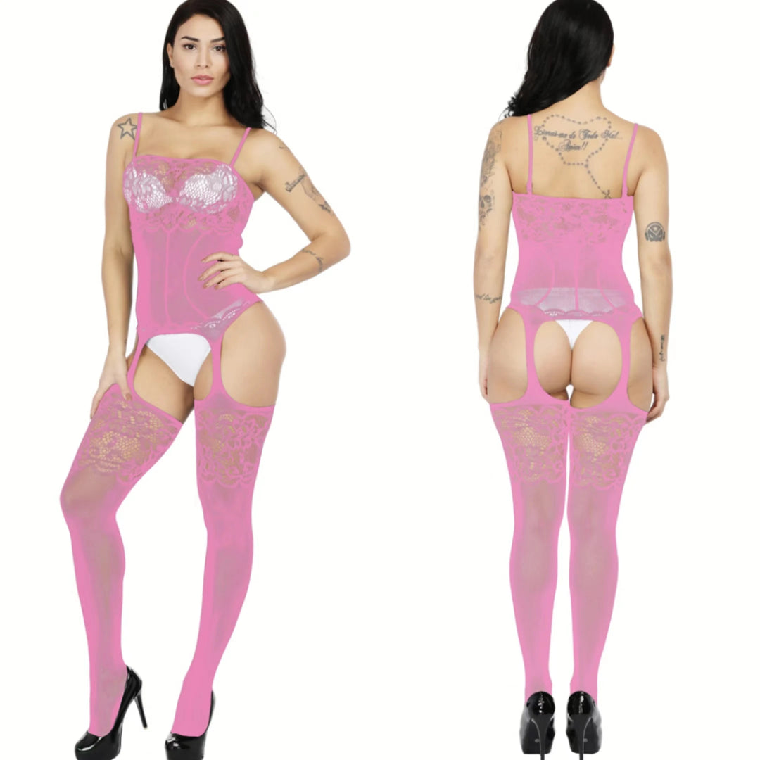 2024 Black Stocking Full Body Women's Sexy Cutout Lace Transparent Crotchless Bodystocking Lingerie Women's Hosiery