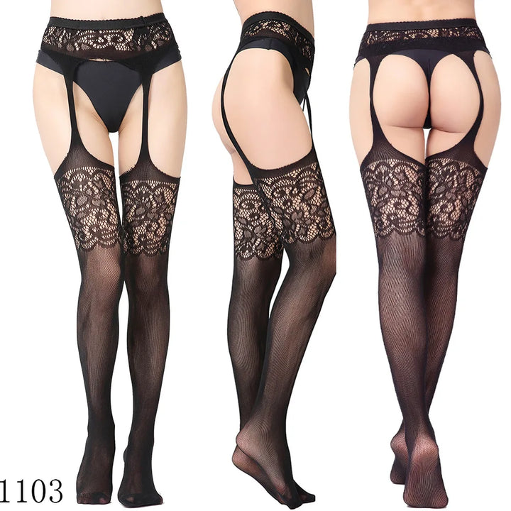 Womens Lingerie Body Garter Belt Thigh High Sheer Nylon Stockings Suspenders Sexy Pantyhose/tights
