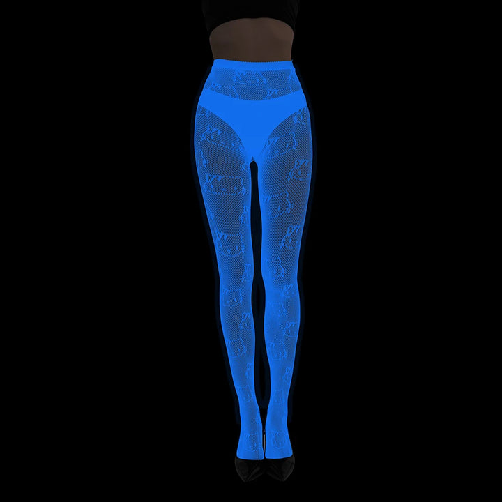 Wholesale Luminous Women Body Stocking Glow in the Dark Sexy Fishnet Bodystocking Transparent Nylon Socks Mesh Pantyhose