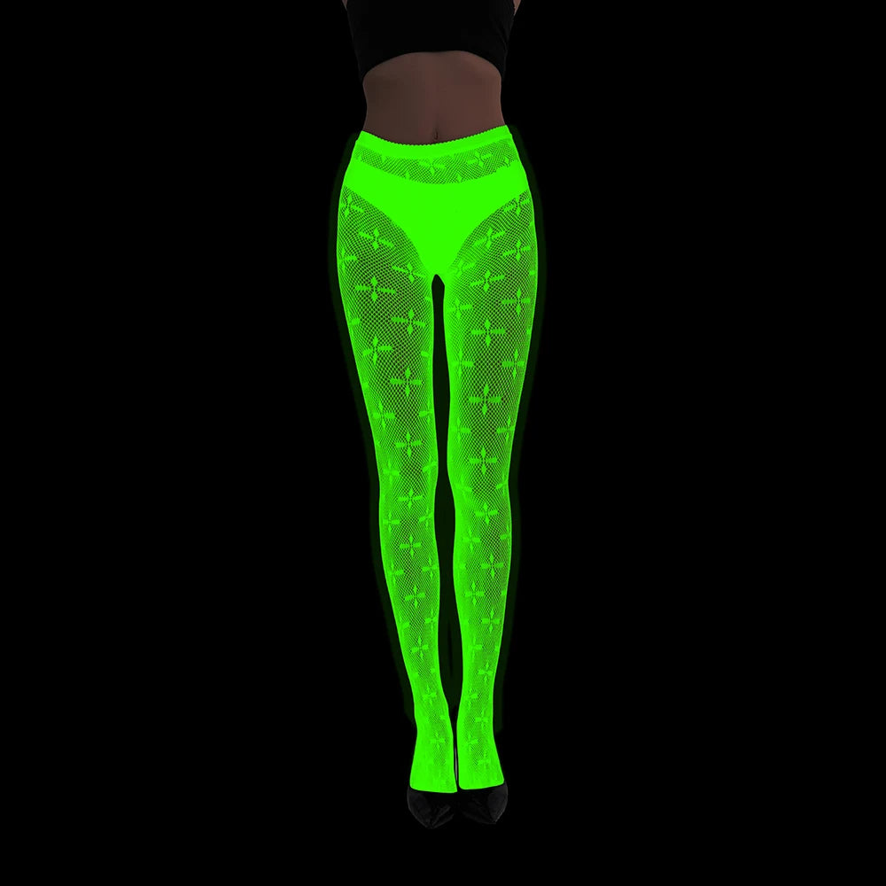 Glow in the Dark Net Socks Sexy Party Luminous Fishnet Pantyhose Women Stocking Tights Sheers Nylon Socks Mesh Pantyhose