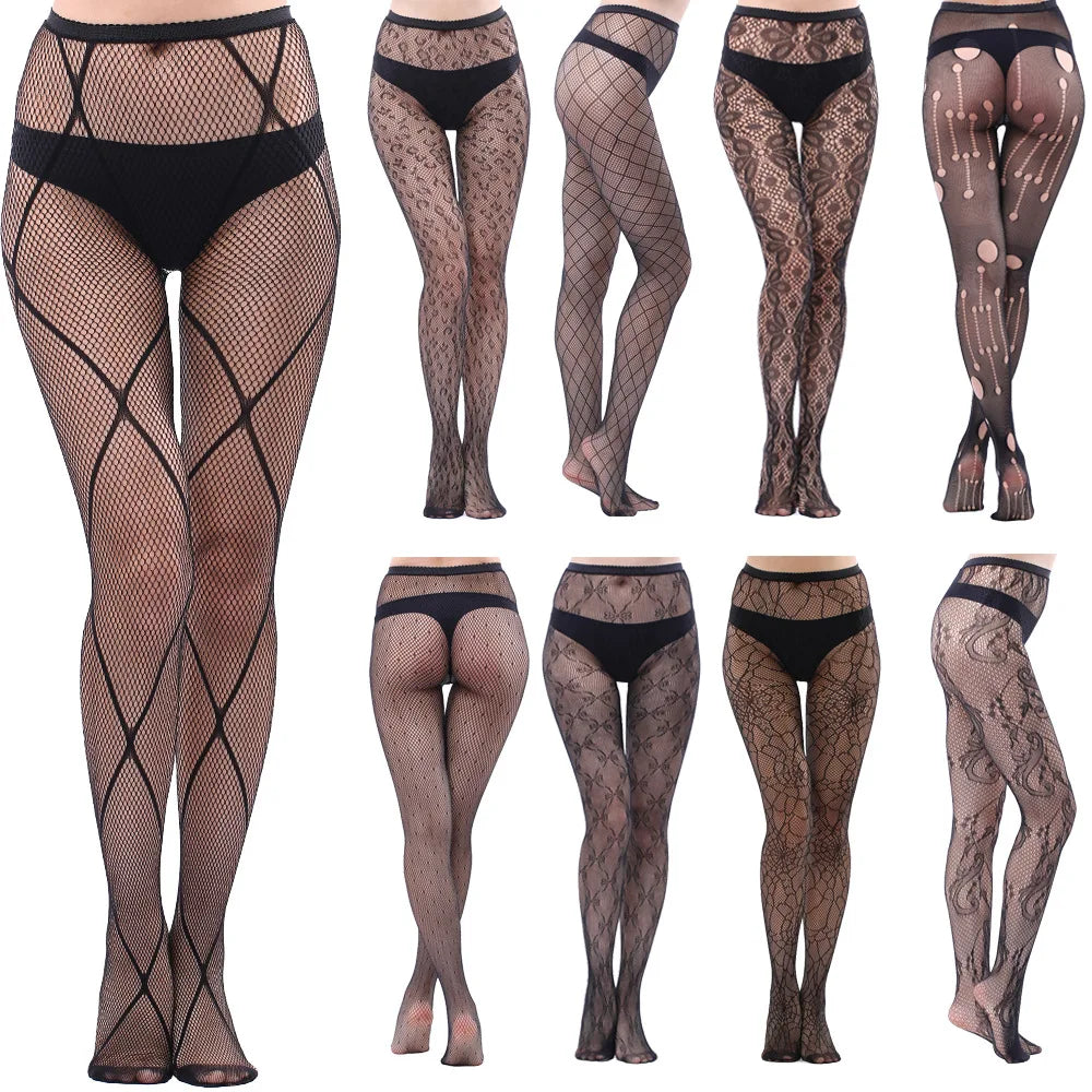 Dancewear Sexy Jacquard Hollow Pattern Mesh Sock Hollow Pantyhose Bow Patterned Goth Fishnet Leggings Pantyhose for Halloween