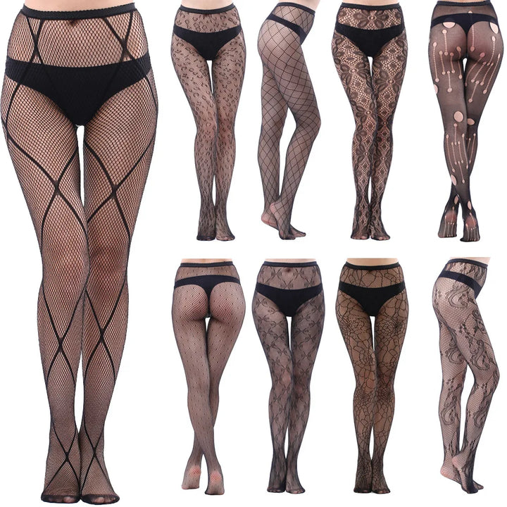 Dancewear Sexy Jacquard Hollow Pattern Mesh Sock Hollow Pantyhose Bow Patterned Goth Fishnet Leggings Pantyhose for Halloween