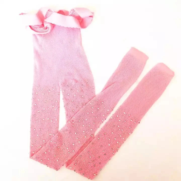 Kids Kawaii Pattern Mesh Shiny Rhinestone Fishnet Tights Girls Fishnet Stockings for Princess Dress High Waist Mesh Tights