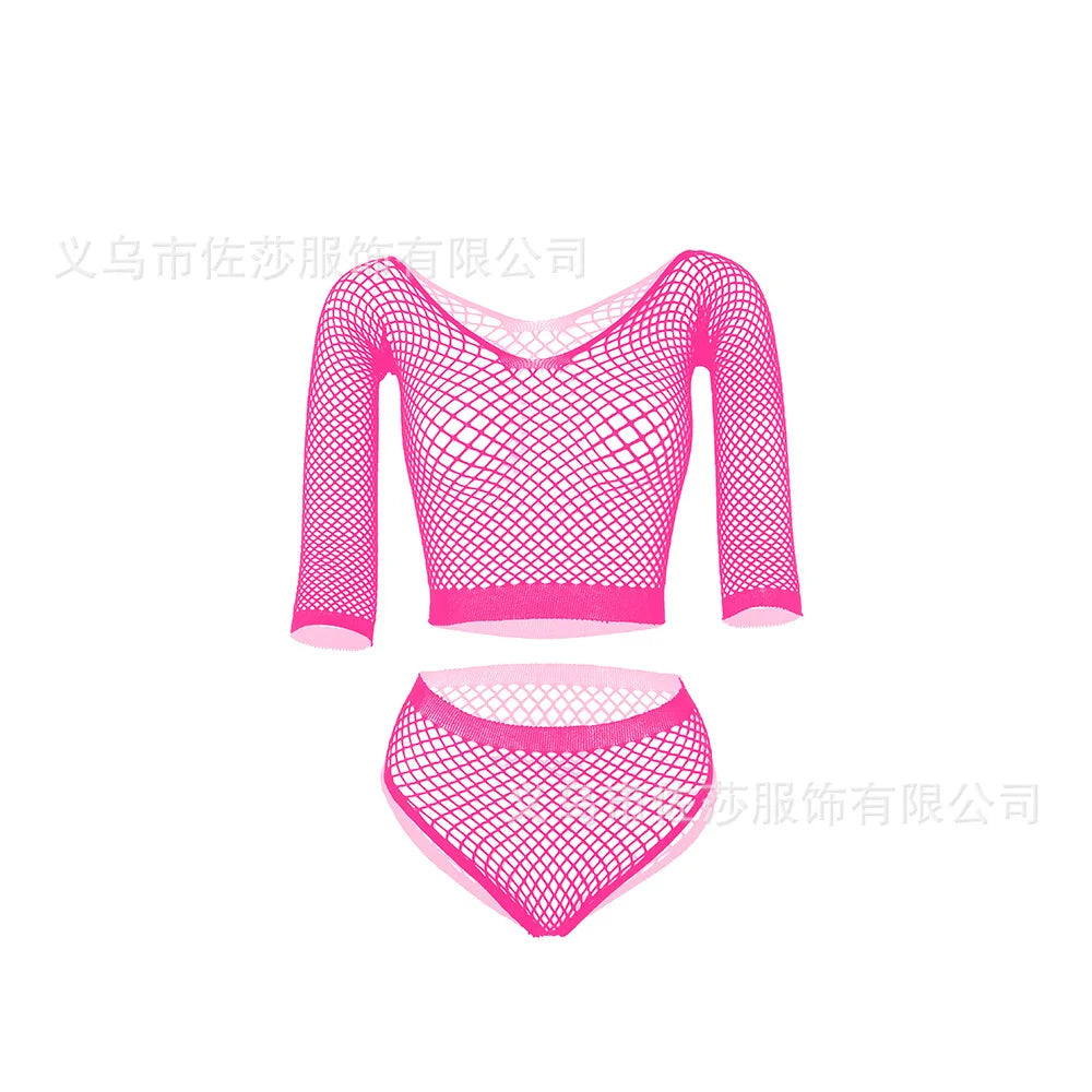 Sexy Mini Bodydress Set Mesh Nets Full Body Stocking Lingerie Women Polyester Seamless Body Stocking Dress