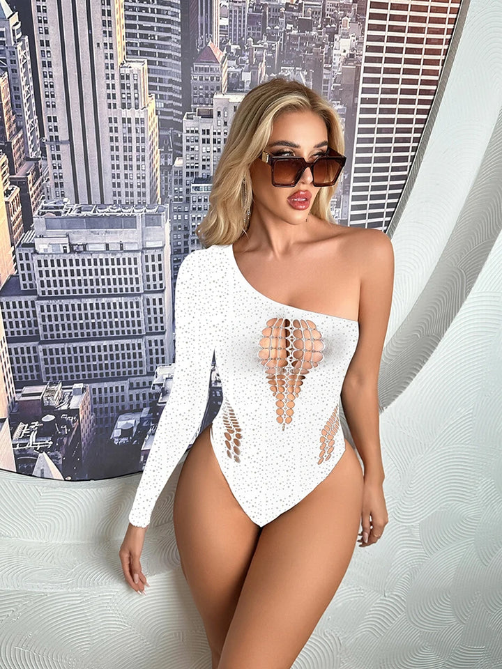 Drilling Shiny Mesh Clothing Erotic Lingerie Cross-Border Fishnet Rhinestones Bodysuit Sparkle Black Mature Bodystocking