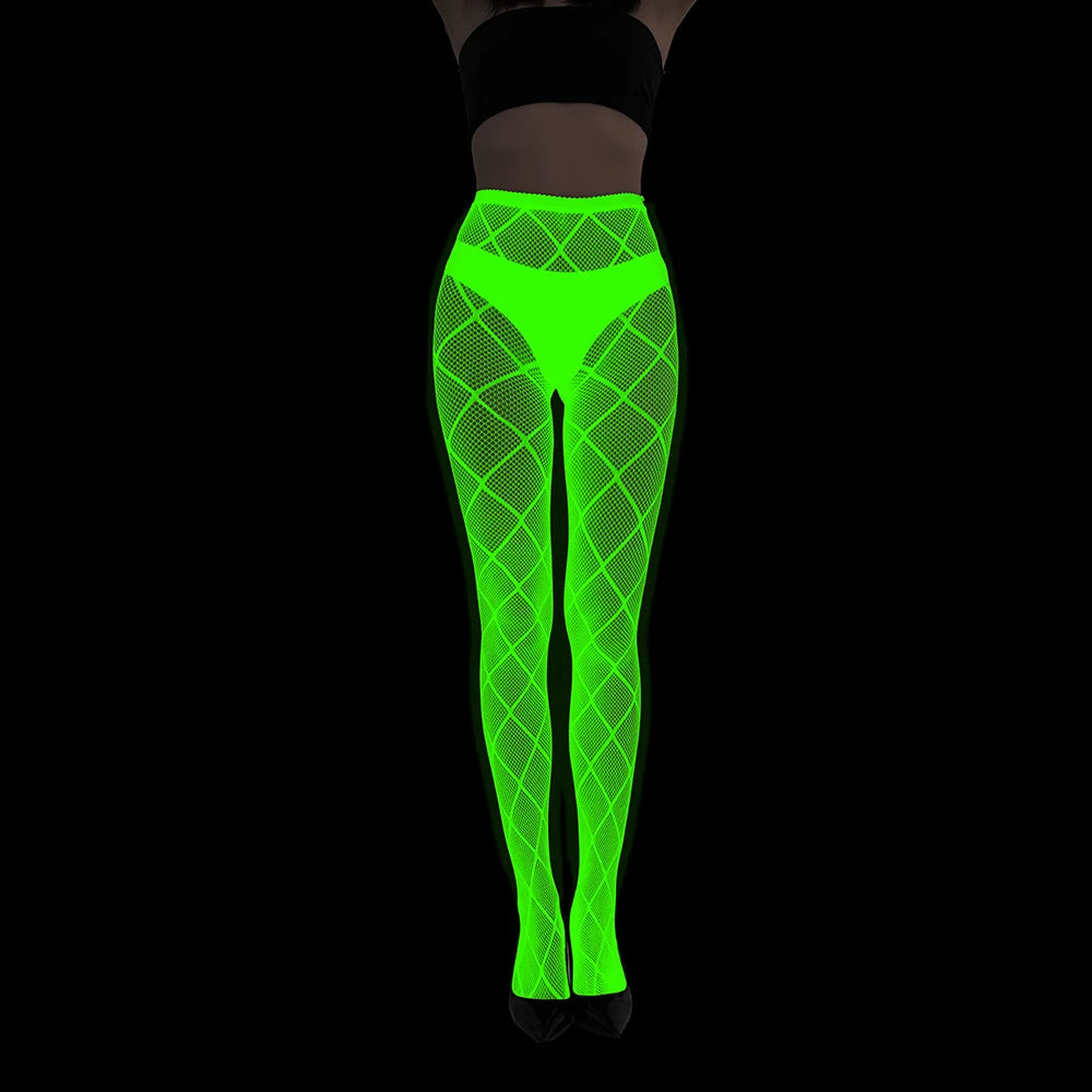 Women Body Stocking Glow in the Dark Sexy Fishnet Bodystocking Transparent Nylon Socks Mesh Pantyhose