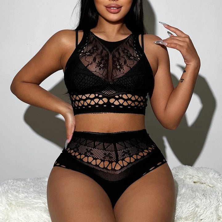 2024Vintage Sexy Baby Dolls Teddy Dress Women Sexy Mesh Erotic Lingerie 2pc Set Nightclub Sexy Floral Opaque Bodysuit