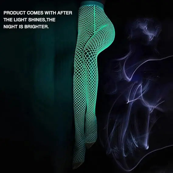 Sexy Nightwear Dress Glow in the Dark Fishnet Stockings Hollow Luminous Glowing High Waist White Fishnet Glowing Party