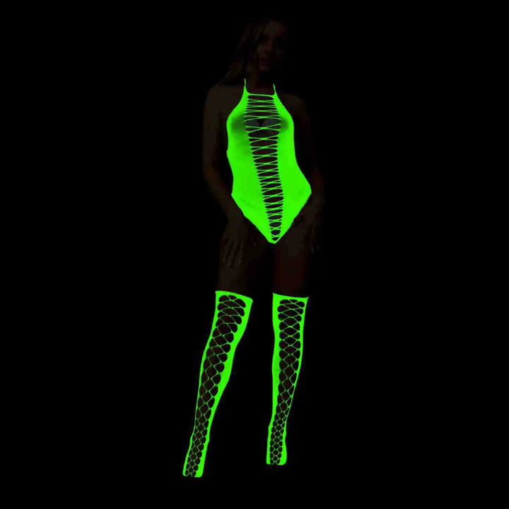 Halloween Glow in the Dark Fishnet Stockings Dress  Luminous Sexy Fishnet Pantyhose for Women's Sexy Erotic Lingerie