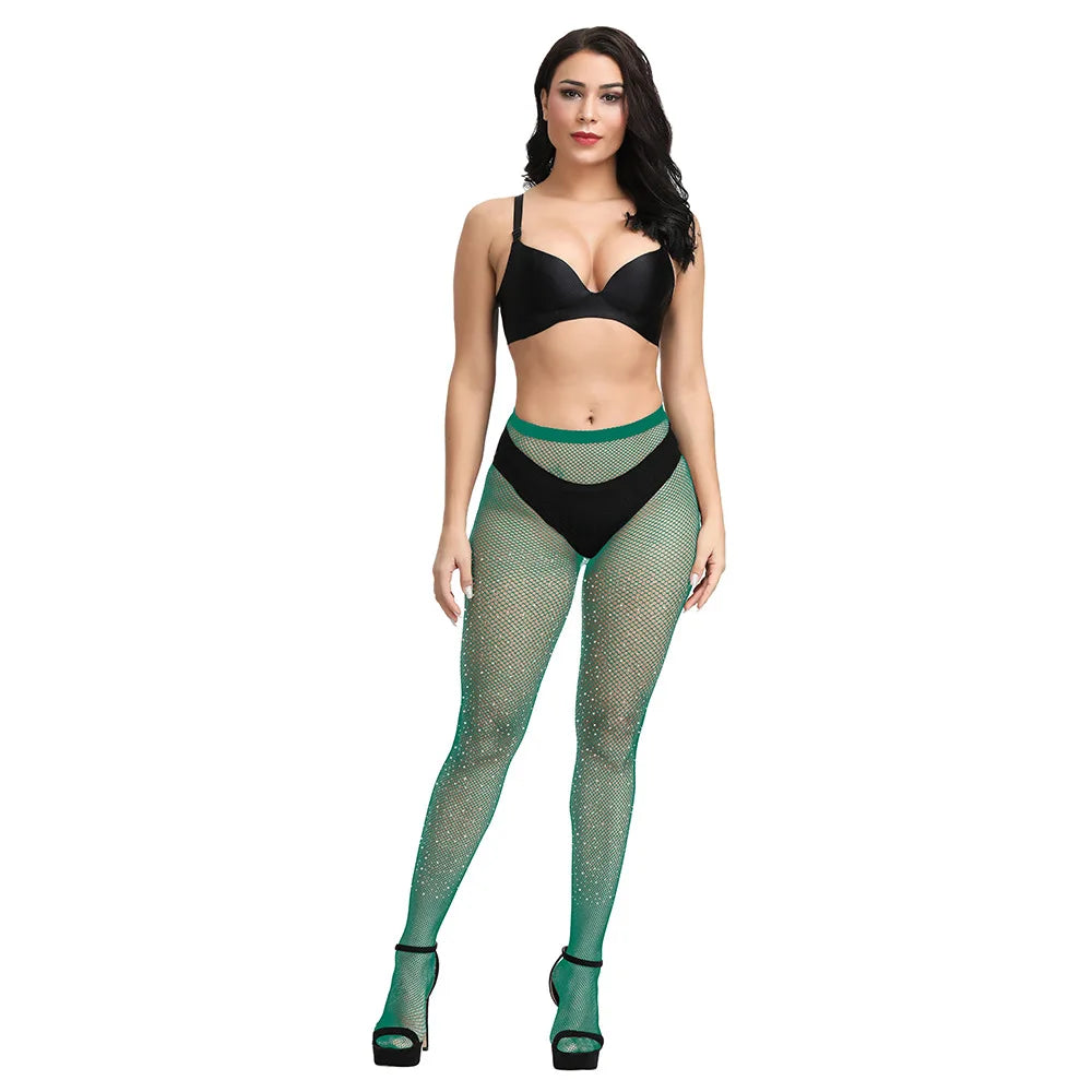 Rhinestone Gem Pantyhose Tights Women Sexy Nylon Hosiery Stockings Costumes Party Bling Lingerie Candy Color Leggings