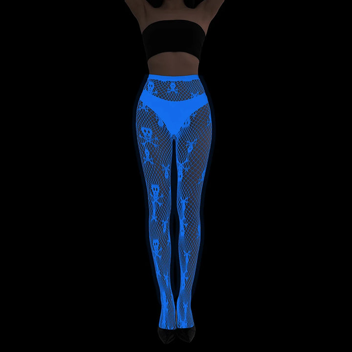 Wholesale Luminous Women Body Stocking Glow in the Dark Sexy Fishnet Bodystocking Transparent Nylon Socks Mesh Pantyhose