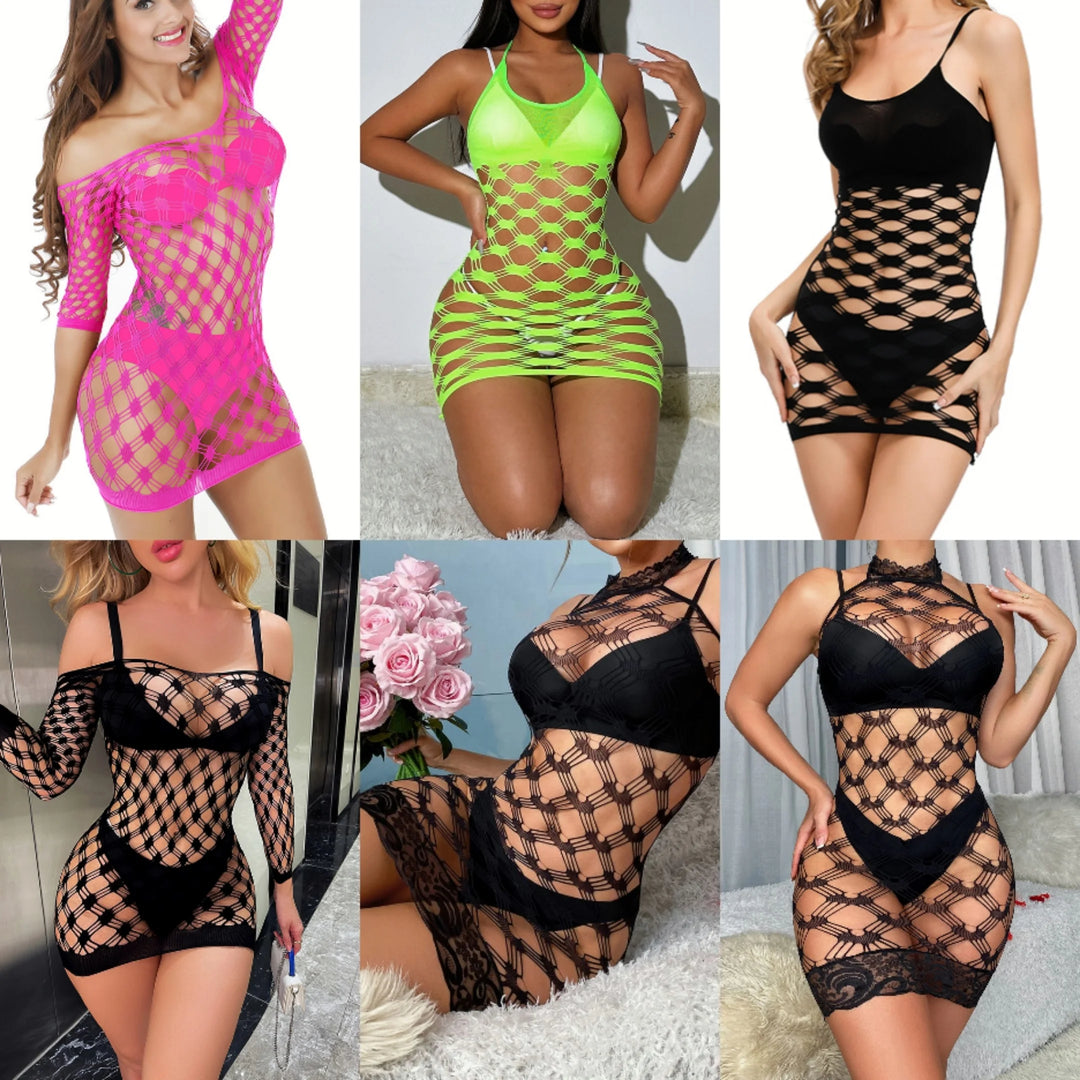 Hollow Out Sexy Halter Lace See Through Sensual Body Doll Full Body Lingerie Dress Rhinestone Exotic Lingerie Women
