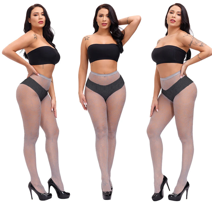 Sheer Collant Femme Fishnet Leggings Pantyhose Pantimedias Womens Lace Hollow Out Body Stockings Seamless Tights