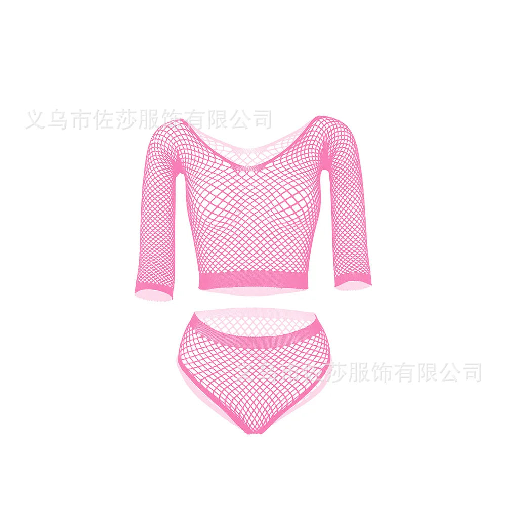 Sexy Mini Bodydress Set Mesh Nets Full Body Stocking Lingerie Women Polyester Seamless Body Stocking Dress