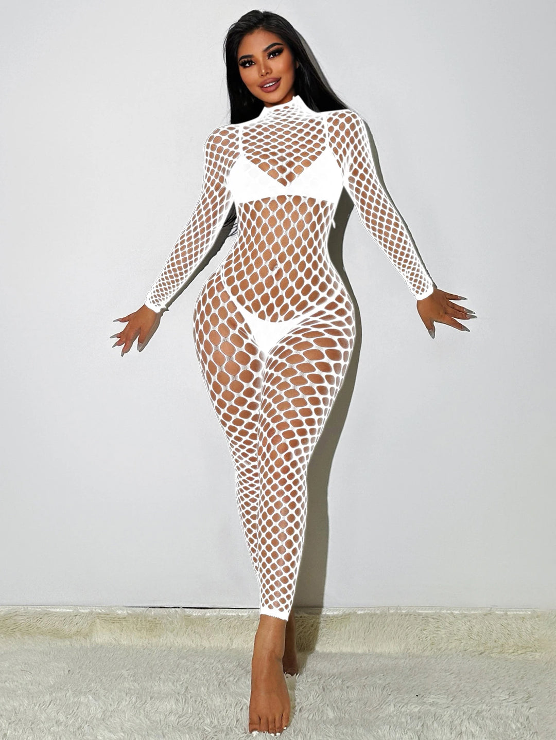 Full Body Fishnet Body Stocking Lingerie Femme Sexy Crotchless Erotic Dancewear Hollow Out Transparent Bodystockings
