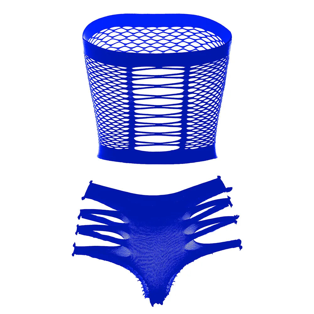 Two Piece Lingerie Underwear Bodysuit Set Women Clothing Sexy Fishnet Bodystocking Exotic Dancewear