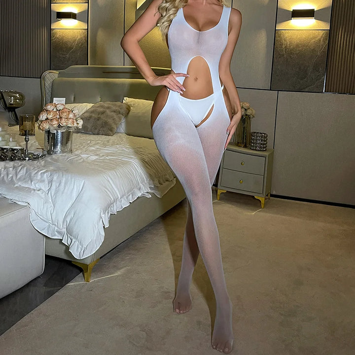 Full Body Sexy Transparent Bodysuit Underwear Female Sexy Erotic Lingerie Femme Sexy Open Crotch Stockings Underwear