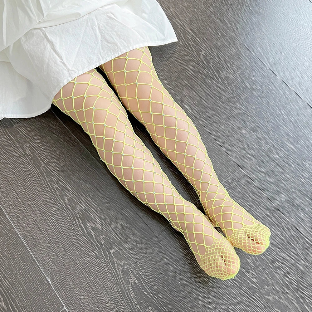Children Rhinestone Fishnets Pantyhose White Diamond Sparkle Stockings Baby Costumes Cotton Crotch Fishnets Socks