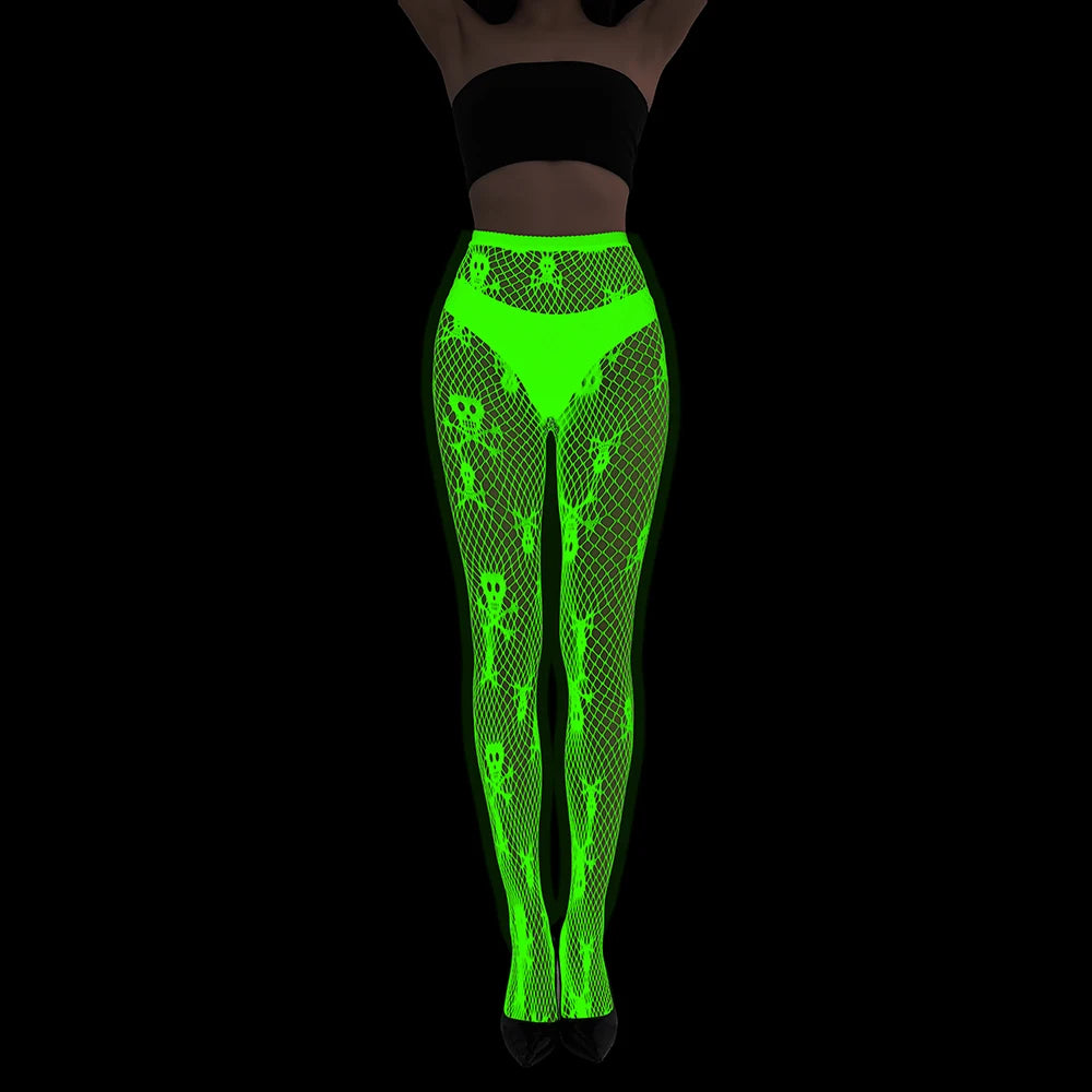 Women Body Stocking Glow in the Dark Sexy Fishnet Bodystocking Transparent Nylon Socks Mesh Pantyhose