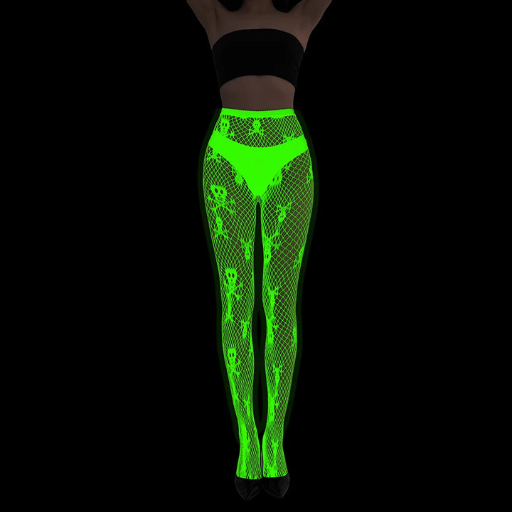 Women Body Stocking Glow in the Dark Sexy Fishnet Bodystocking Transparent Nylon Socks Mesh Pantyhose