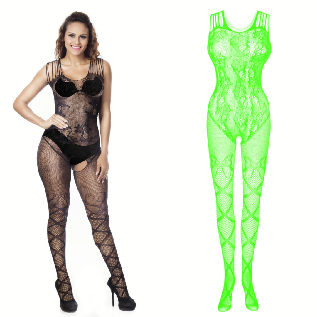 Plus Size Sexy Fishnet Bodystocking Lingerie Bows Seduction Sheer Mature Girls Sexy Black Crotchless Body Stocking