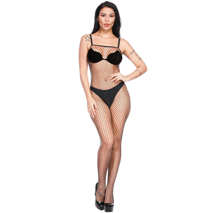 Exotic Woman's Sexy Lingerie Full Body Bodysuits Seamed Mesh Fishnet Stockings Nightwear One Piece Jumpsuit