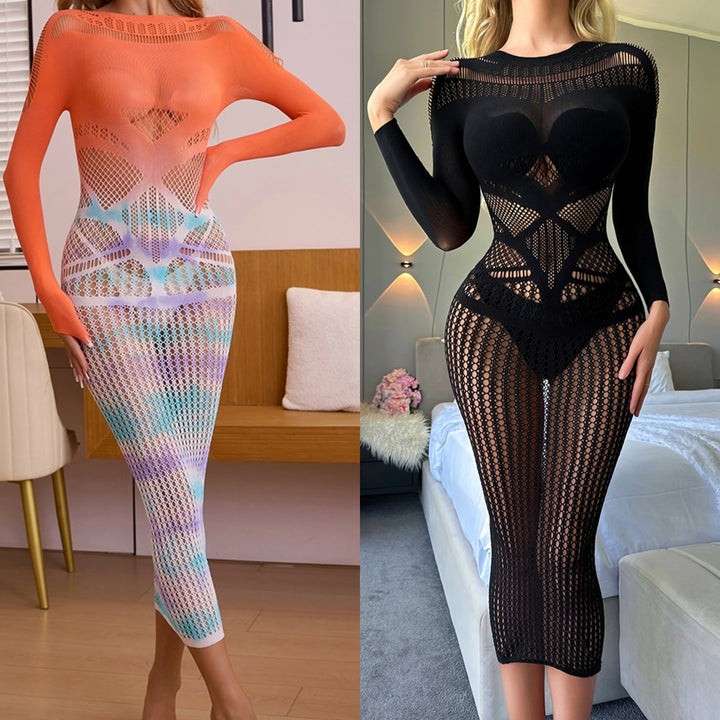Gradient Color Fishnet Jumpsuits for Women Plus Size Body Stocking Mesh Sheer Lingerie Femme Sexy Cutout Bodystocking
