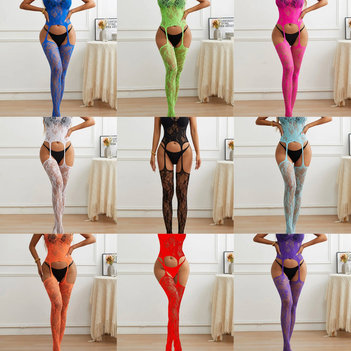 Full Body Lace Cutout Transparent Bodystocking Lingerie Femme Sexy Floral One Piece Bodysuit Nuisette Sexy Lingerie