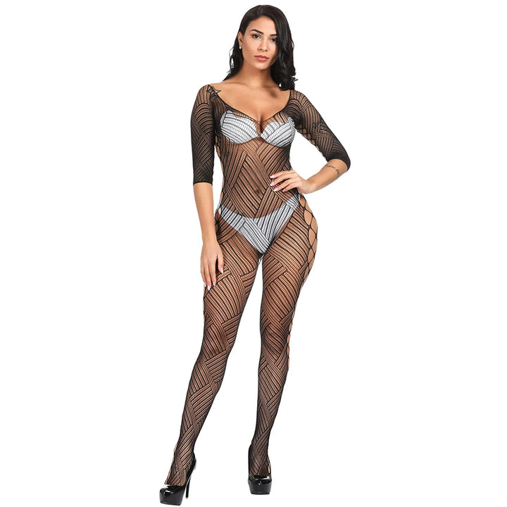 Nylon Fishnet Stockings Full Body Women Erotic Lingerie Open Crotch Bodysuits Sexy Cutout Transparent Bodystocking