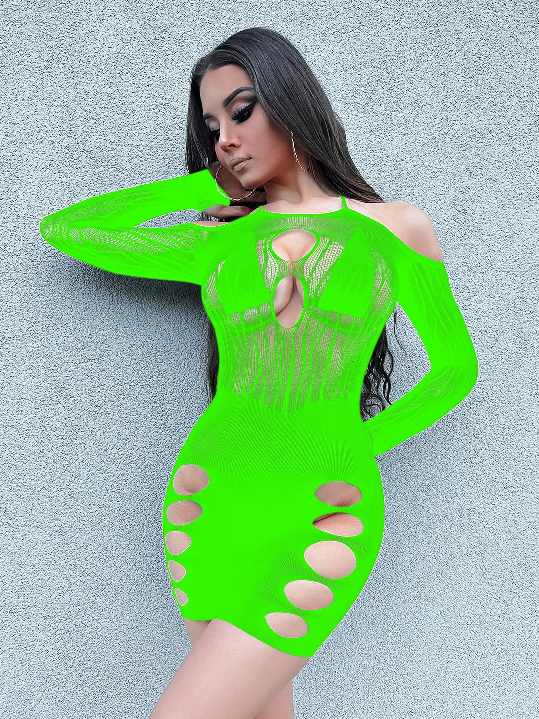Hot Girls One Piece Fancy Baby Dolls Mujer Long Sleeve Sexy Fishnet Bodycon Dress Lingerie with Tie Women Bodystocking