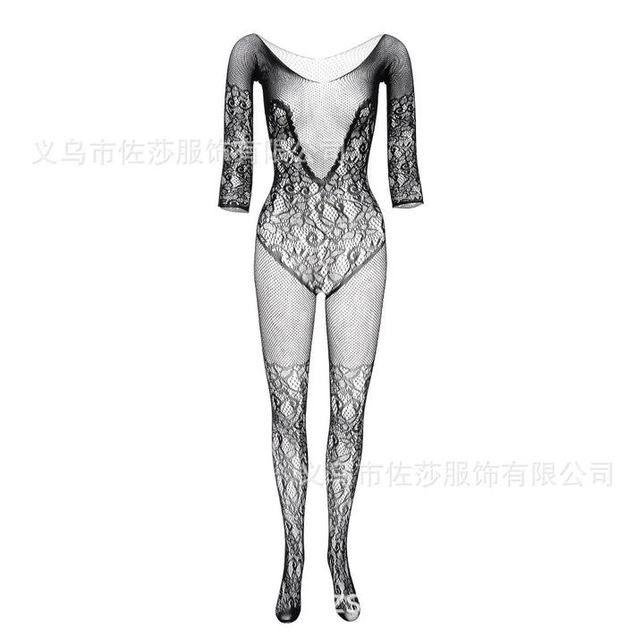Woman Sexy Lace Lingerie Stockings Bodysuits See Through Sheer Erotic Outfits Fishnet Sock Pantyhose Strip Dance Role-play