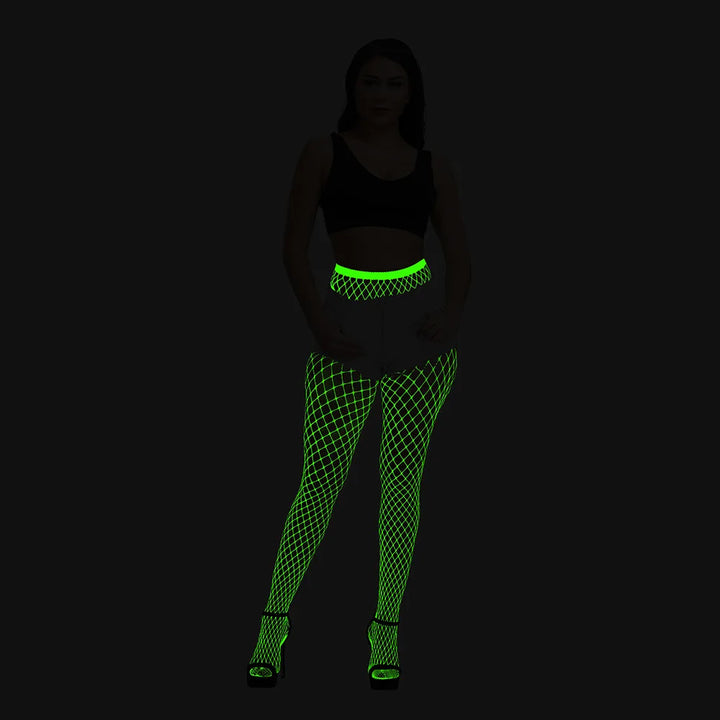 Halloween Glow in the Dark Fishnet Stockings Dress  Luminous Sexy Fishnet Pantyhose for Women's Sexy Erotic Lingerie