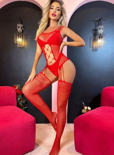 Women Carnival  Crotchless Sexy Fishnet Body Stockings Rompers Full Body Plus Open Crotch Elastic Lingerie Sexy Femme