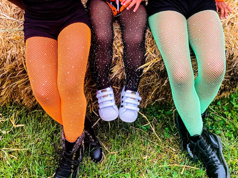 Small Weft Children's Rhinestone Fishnet Stockings White Diamond Shiny Litter Girls Pantyhose Tights Candy Color Socks