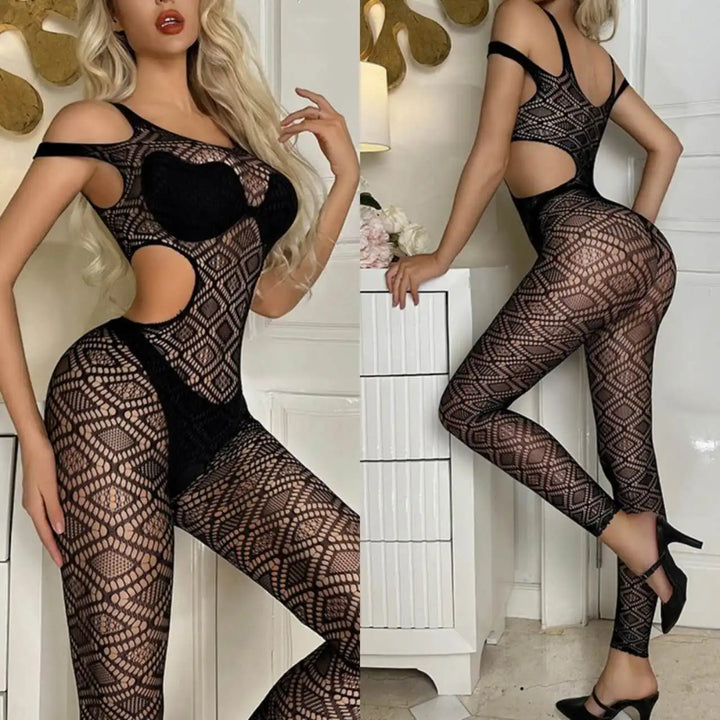 Factory Price Women's One-Piece Sexy Net Jumpsuit Mesh Lingerie Sexy Crotchless Bodysuit Fishnet Transparent Bodystocking  W651