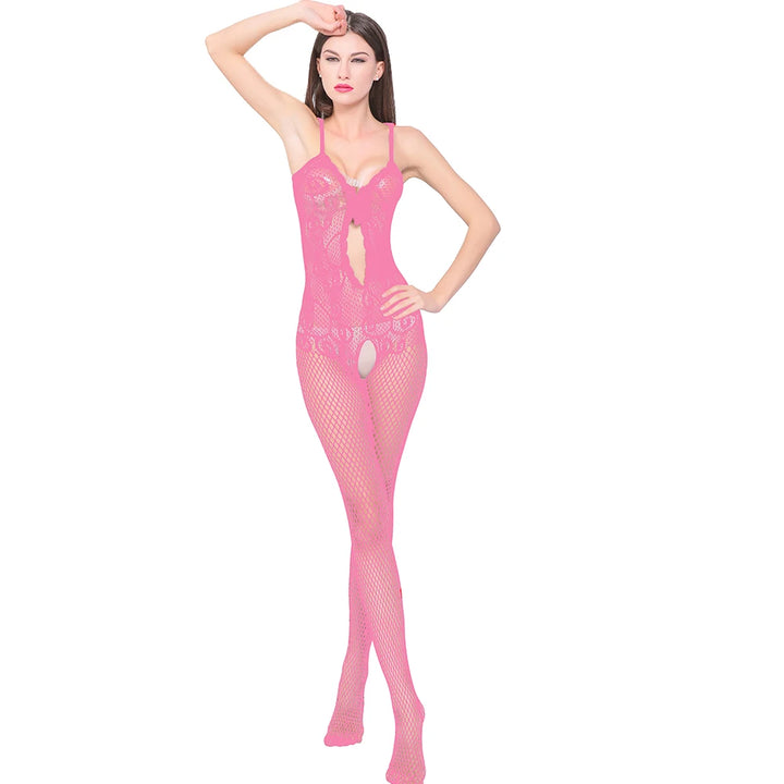 2024 Hot Sale Womens One Size Fishnet Bodystockings Striped Lingerie Crotchless Bodysuits Tights Suspenders Black