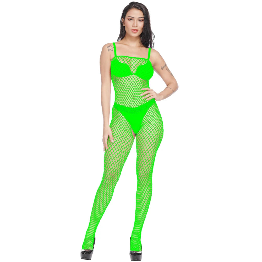 Exotic Woman's Sexy Lingerie Full Body Bodysuits Seamed Mesh Fishnet Stockings Nightwear One Piece Jumpsuit