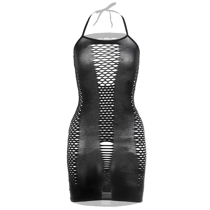 Hollow Out Sexy Halter Fishnet Jumpsuit for Women Sexy See Through Body Stocking Lingerie Dress Sexy Lenjerie Womens