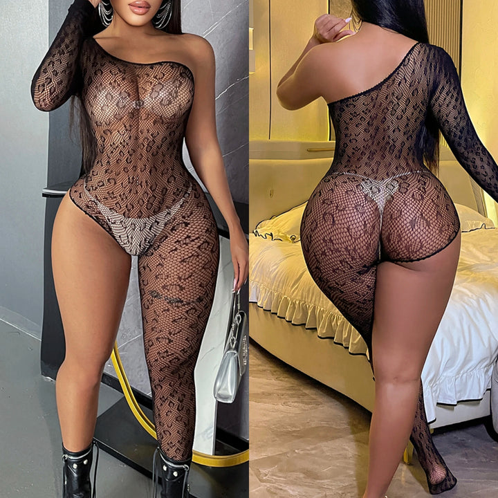 NEW Leopard Fishnet Body Stocking for Womens Sexy Lingerie Mesh Sheer Bodysuit Women Sexy Nightclub Full Body Stocking
